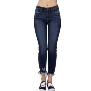 Judy Blue Jeans Sz 3/26 Slim Fit Grunge Revival Chewed Hem Stretch Comfy Denim